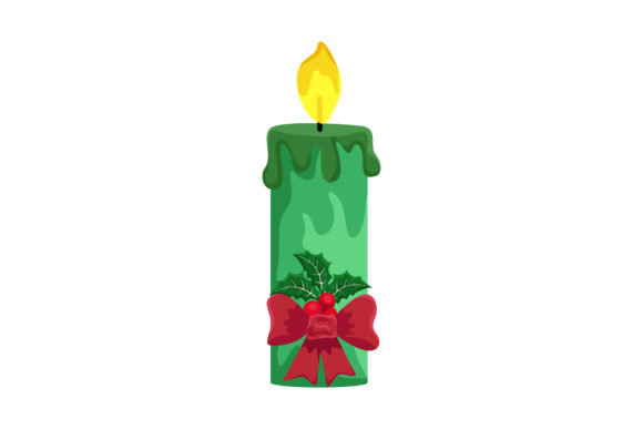 Green Candle Light with Red Ribbon: Graphics & Illustrations