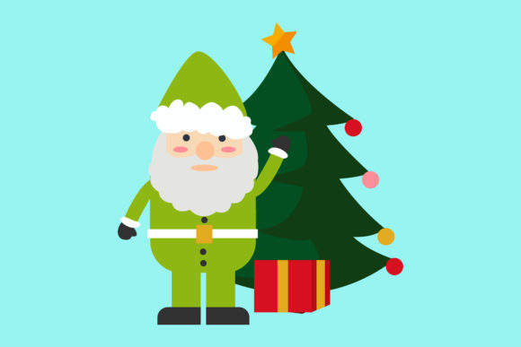 Santa Claus with Christmas Tree and Gift