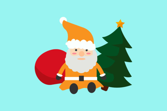 Santa Claus with Christmas Tree and Sack Graphics Icons